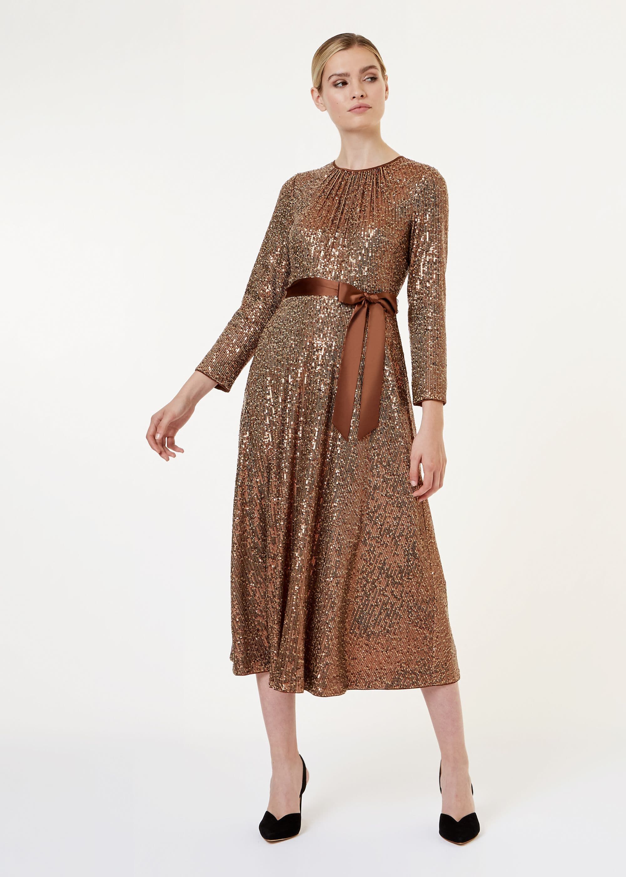 Salma Sequin Fit And Flare Dress | Hobbs